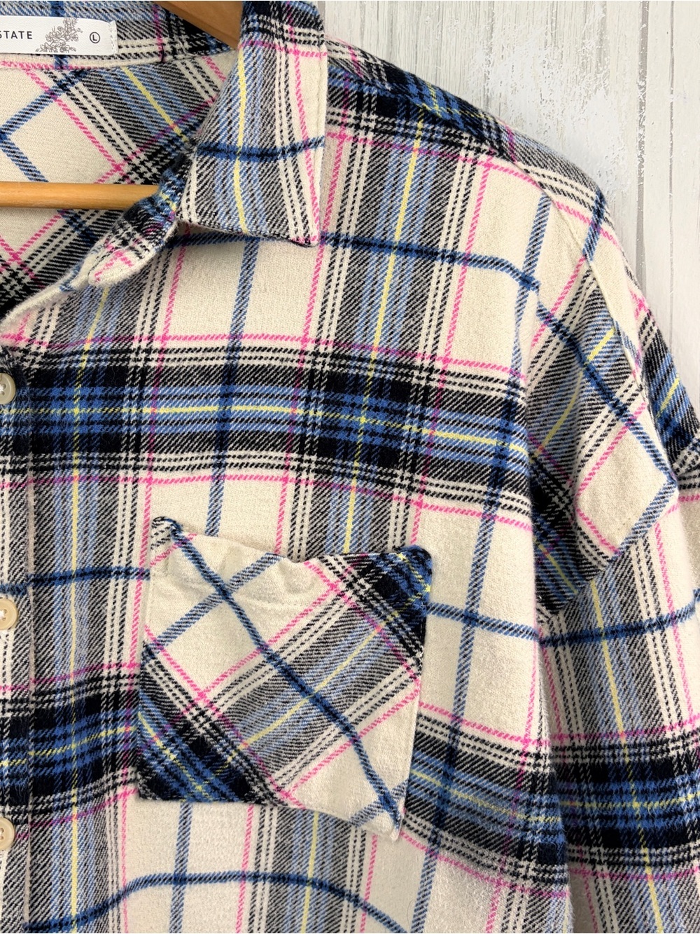 ALTAR’D STATE Cropped Plaid Flannel Button-Up, Large - Picture 3 of 14